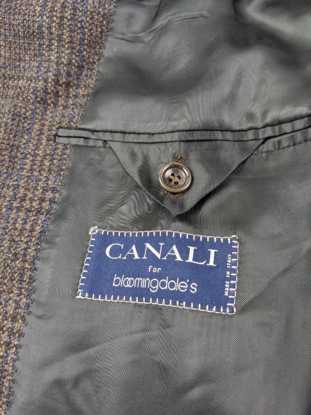 Canali Sport Coat Blazer Tweed Wool Glen Windowpane Plaid Brown Blue 44R - Picture 5 of 11